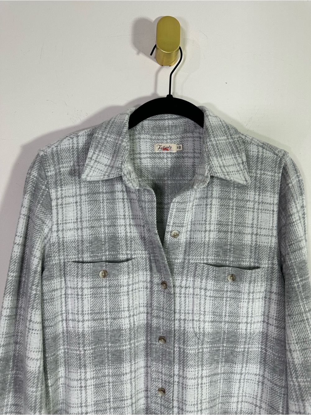 Faherty Gray Plaid Flannel Button Down Top Shacket - Picture 2 of 8